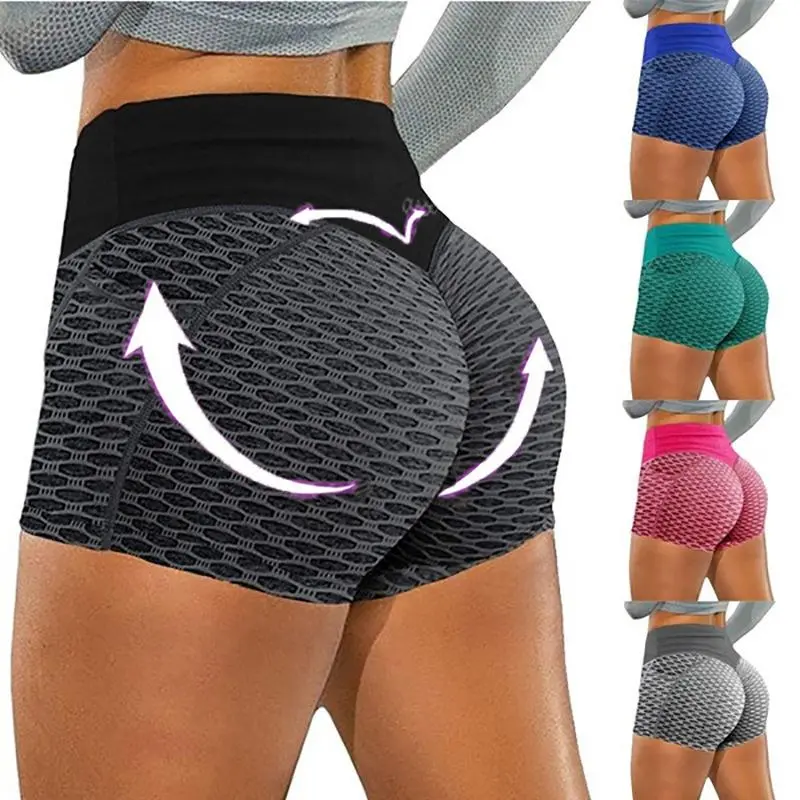 High Waist Scrunch Butt Lifting Yoga Shorts for Women, Tummy Control Textured Workout Shorts, Soft Active Gym Casual Wear