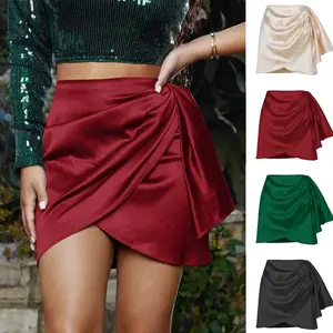 Women's High-Waisted Ruffled Asymmetrical Leather Mini Skirt - Fashionable & Sexy Womenswear Bottom Spring Summer 2026