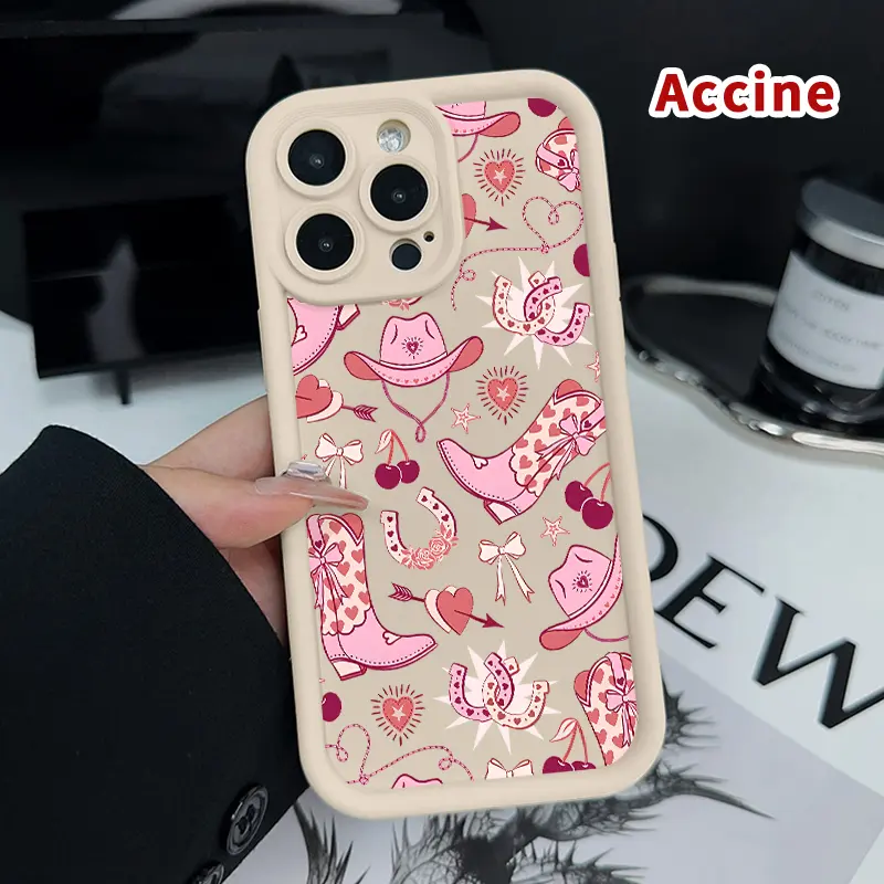 Soft TPU Protective Smartphone Case for iPhone 17 Pro Max,16 Plus,15,14,13,12,11,Air - E Cowgirl Romance Pattern, Durable Bumper, Drop-Safe TPU Shockproof Cover, Camera Shield, Matte No-Slip Hold, Flexible Fit, Cellphone Phone Accessories