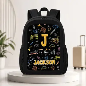 Personalized Name/Initials Backpack Suitable for School - & Bookbag with School Bus Print, Large Capacity Laptop Carrier, Adjustable Straps, Durable Zipper Closure for Campus,, College Daily Use (Hand Washable)