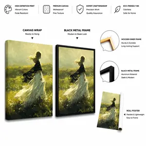 Canvas Wall Art Print, Featuring Abstract And Minimalist Characters, A Beautiful White Dress, Green, And A Beautiful And Elegant Girl, Canvas Wall Art, Art Wall Painting As A Gift