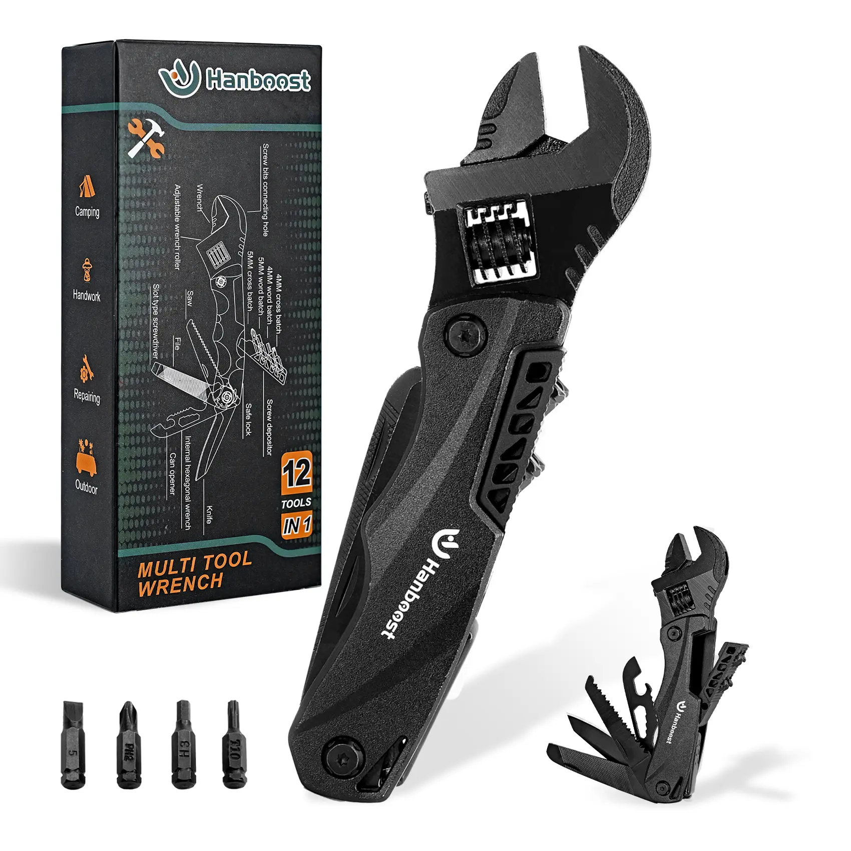 Hanboost Multitool Wrench With Screwdriver Cutting Saw, Bottle Opener，Multi Purpose Pocket Size Gadget Camping Gear for Mechanical Maintenance, Camping and DIY Lover, Gift Idea for Him / Her