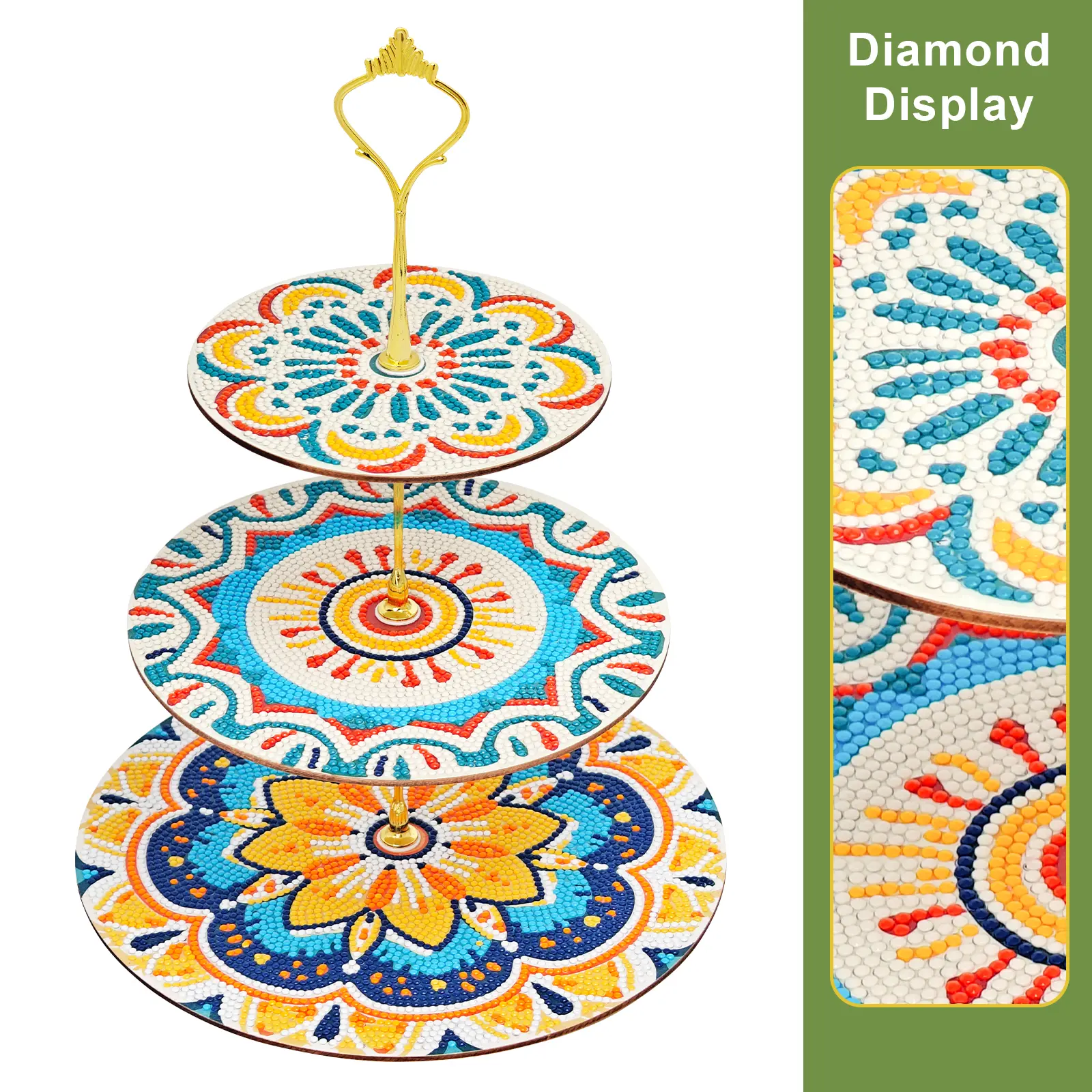 3-Layer Mandala Flower Storage Tray - Handmade DIY Diamond Painting & Pastry Jewelry Organizer, Vanity Countertop Bohemian Decor, Thoughtful Gift for Friends and Family