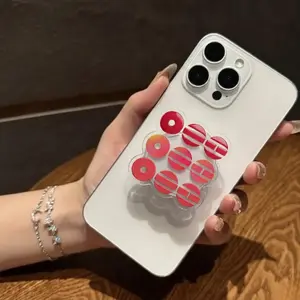 Minimalist Kpop Inspired Circle Pattern Phone Grip Cute Aesthetic Phone Stand Holder Red And Black Design Stylish Phone Accessories Gift For Teens And Frien