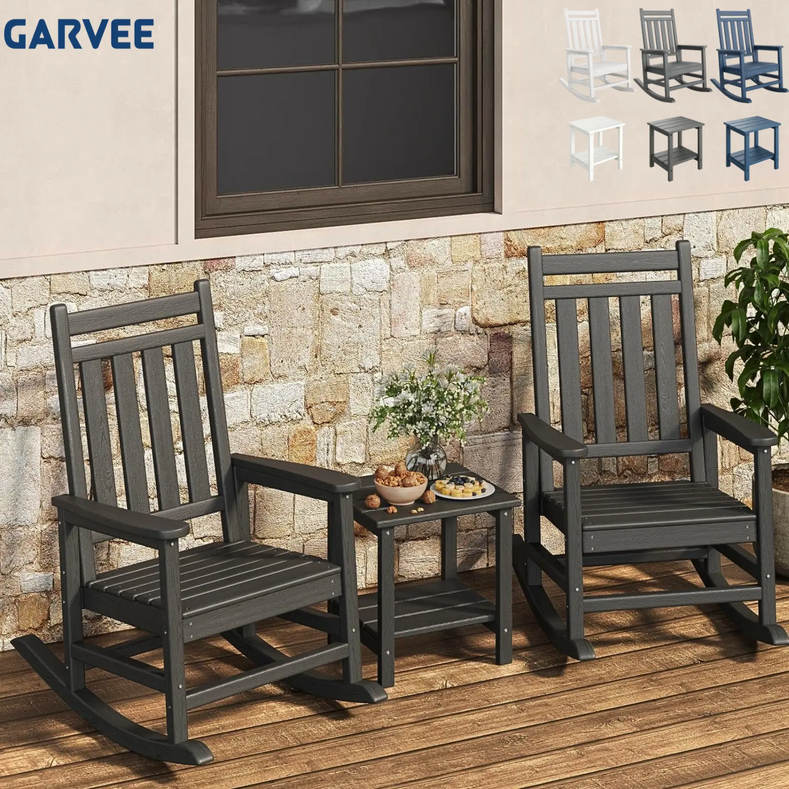 Poly Lumber Outdoor Rocking Chair Set, High Back All Weather Durable Patio Garden Porch Furniture for Adults