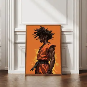 Afrocentric Ebonic Black Anime Poster, Retro Black Dope Froku Anime Manga Print, Afro Loc Urban Culture Street Anime Wall Art