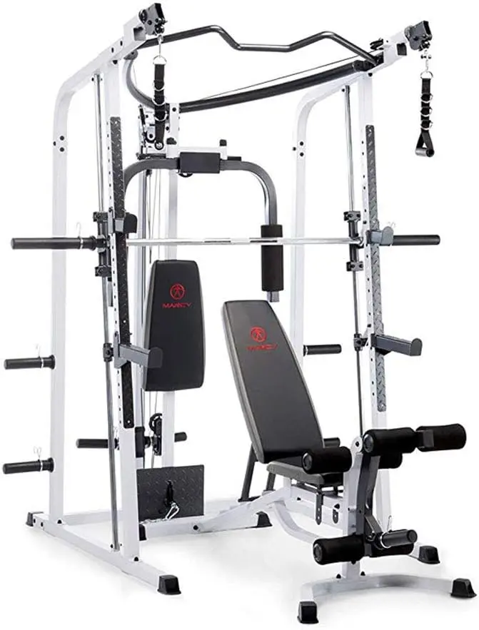 Marcy Smith Cage Workout Machine Full Body StrengthTraining Home Gym Equipment System with Leg Developer, Press Bar, PEC Deck, and Squat Rack