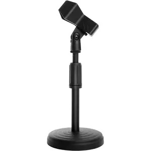 Desk Mic Stand - Upgraded Adjustable Table Microphone Stand with Mic Clip Compatible with Max 1.7 inch Diameter Microphone - Height 9.6 to 13.9 inch