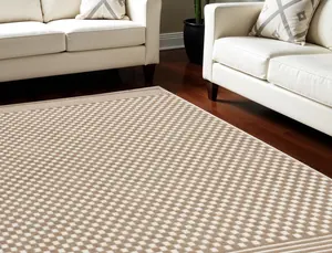 HomeRoots Low Pile Geometric Rectangle Large-Format Polypropylene Area Rug, 7x9 ft, Brown, Model 564096, Low Pile Rug, Large-Format Area Rugs