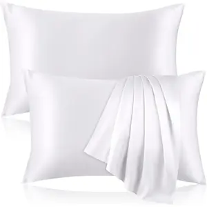 2 Pack 100% Pure Silk Pillowcase for Hair and Skin, Both Sides Mulberry Silk Pillowcases with Hidden Zipper, Cooling Pillowcase 19 Momme, 600 Silk Pillow Queen Size, White