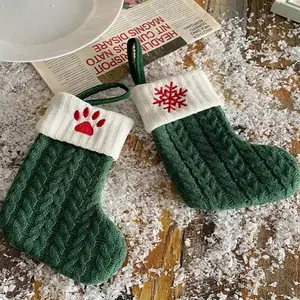 Knitted Monogram Christmas Stocking, Personalized Initial Design, Fireplace Hanging Sock, Holiday Party Decoration Gift