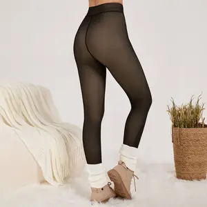 Lecieldusoir Women’s Fleece Lined Tights – Thick Thermal Winter Leggings, One-Line Seam Front & Back, Semi-Transparent Pantyhose, Closed Toe, XS-2XL, TAN / LIGHT / BRONZE 016