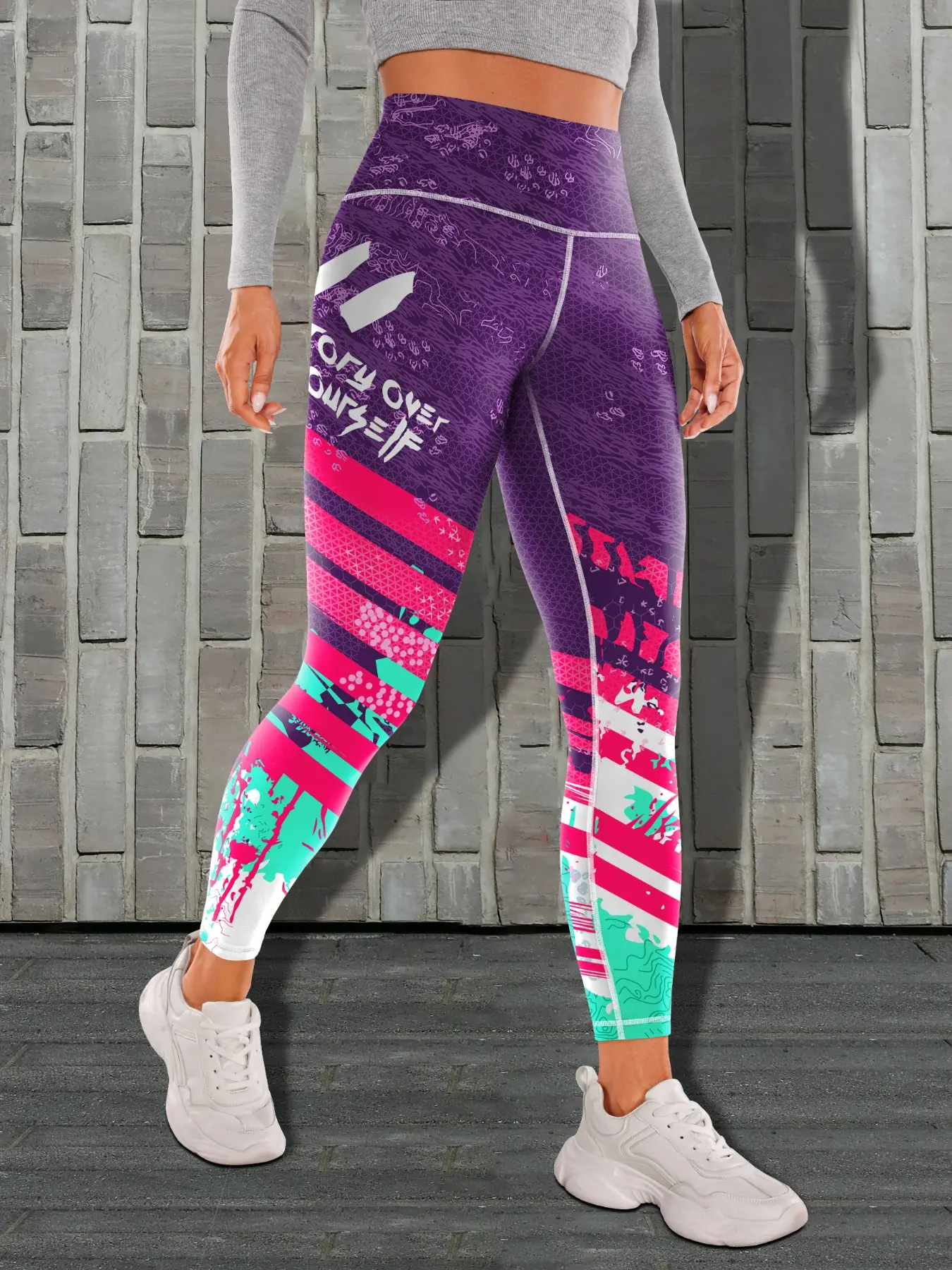 Women's High-Waisted Yoga Pants, Sporty Letter Print Running Training Gym Wear, Athletic Stretchable Leggings, Elasticity Abdominal Control Fashion Bottoms, Skinny Yoga Bottoms, Athleisure Bottoms, High Rise Leggings, Athleisure Style Bottoms