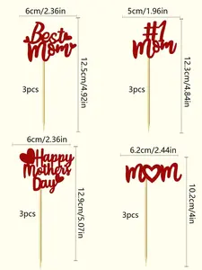 12pcs/24pcs "Happy Mother's Day" Cake Toppers, 4 Designs With 3 Of Each, Best Mom Mother's Day Birthday Cake Decor