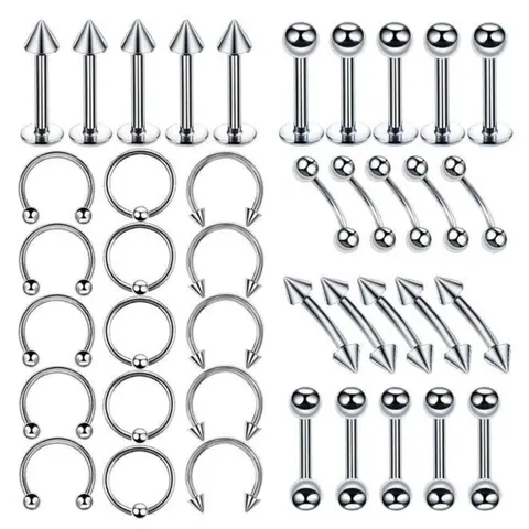 40-Piece Minimalist Stainless Steel Nose Studs and Lip Rings Set, Piercing Party Pack, Hypoallergenic Body Jewelry for Men and Women, Versatile Piercing Accessories