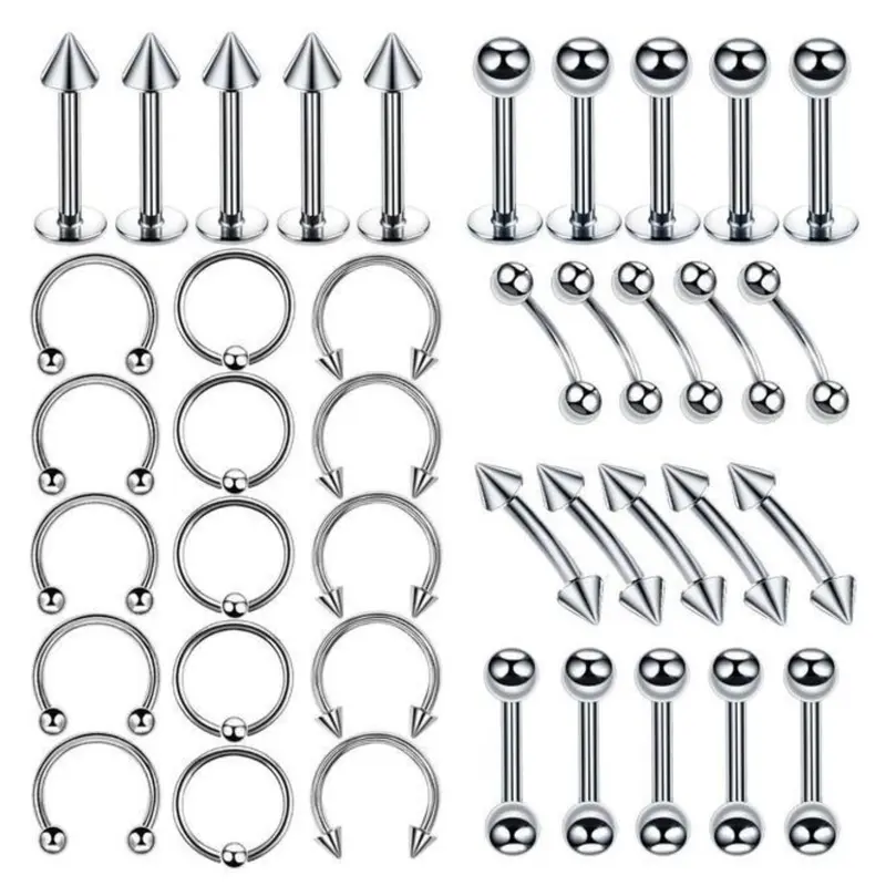 40-Piece Minimalist Stainless Steel Nose Studs and Lip Rings Set, Piercing Party Pack, Hypoallergenic Body Jewelry for Men and Women, Versatile Piercing Accessories
