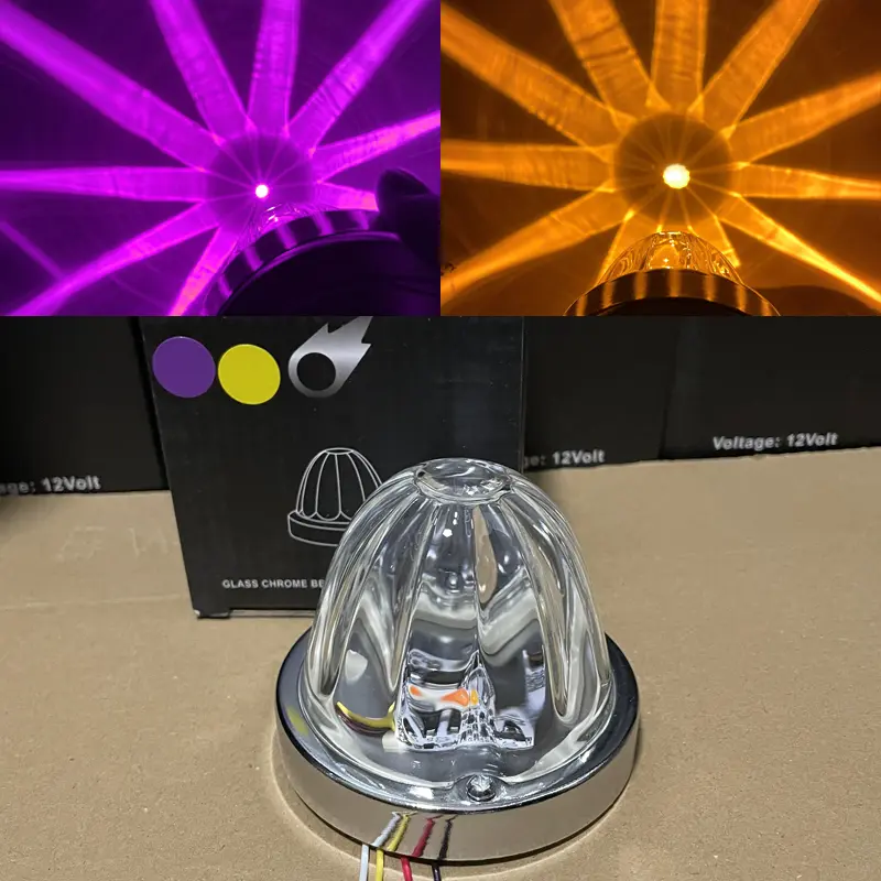 2 Pieces Glass Watermelon Lights Clear Lens Amber/Purple/Green/White LED Side Marker Turn Signal Light for Kenworth Peterbilt Freightliner