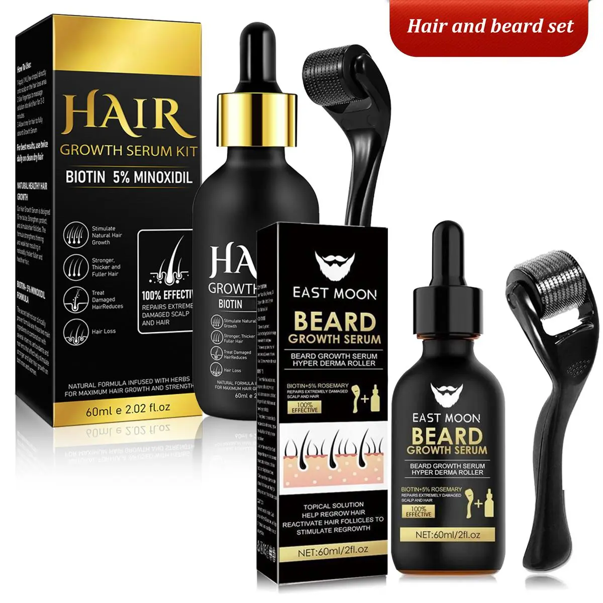 Beard care/hair care with Roller 0.25mm Scalp Kit,Serum With Biotin, Microneedle Beard Roller for Thicker Longer Fuller Hair and Beard,Birthday gift,Daily hair care/Hair Care and Styling/Hair Serum