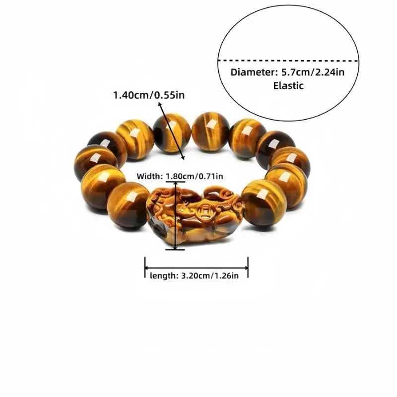 NaturalYellowTigerEyePixiuBeadedBraceletTigerEyeStone14MMUnisexBracelet NaturalYellowTigerEyePixiuBeadedBraceletTigerEyeStone14MMUnisexBracelet