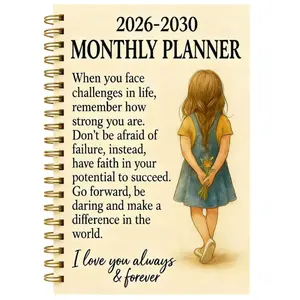 5-Year Monthly Planner, 'Positive Energy' Theme Cover Design Diary, Yearly and Daily Calendar Planning, Monthly Tabs, 60-Month Calendar, 5.5 inches x 8.3 inches, 71 sheets/142 pages Thick Paper, Elastic Cover, Durable Double Wire Spiral Binding, Laminated