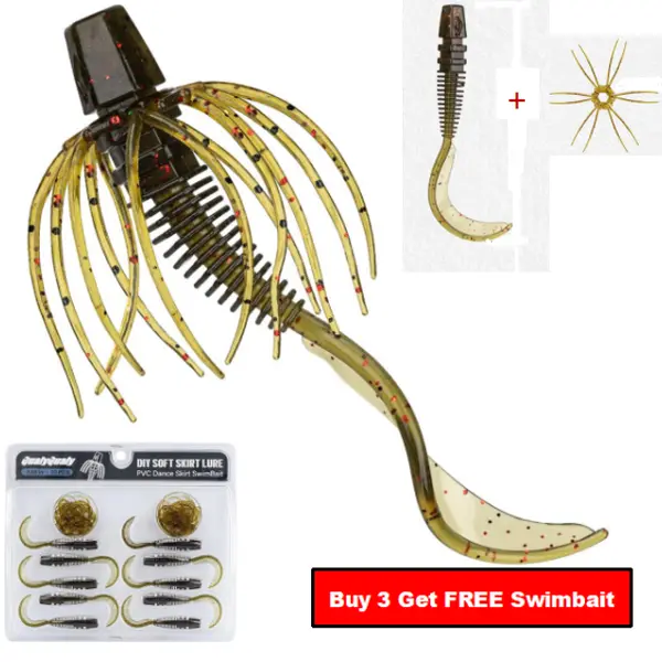 QualyQualy 2-in-1 Skirted Grubs (10pcs/Pack), 2.95in Curly Tail, Deep Ribbed Body, Flavor Infused Soft Plastic, Compact, Slow-Sink Detachable Skirt, No Tearing, Hold On Longer, Better Hooksets, Durable for Freshwater Bass Fishing