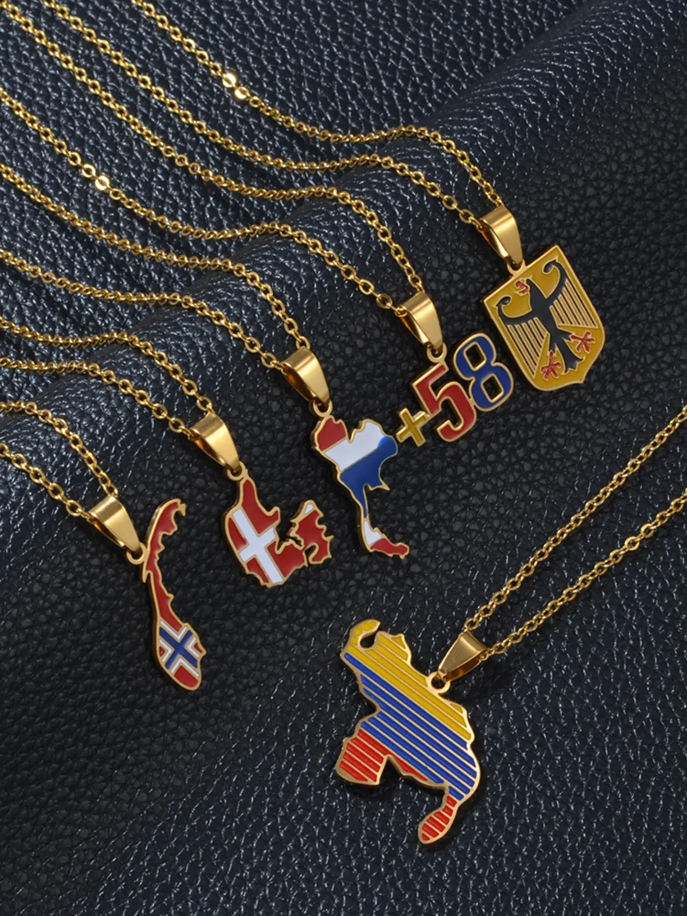 1Piece Venezuela Map Flag And Area Code 58 Germany Emblem Eagle Denmark Norway Thailand Pendant Necklaces Jewelry Women
