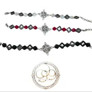 Witch Knot, Hematite Trevol Silver Bracelet with Unique Beaded Design and Silver Star Detail