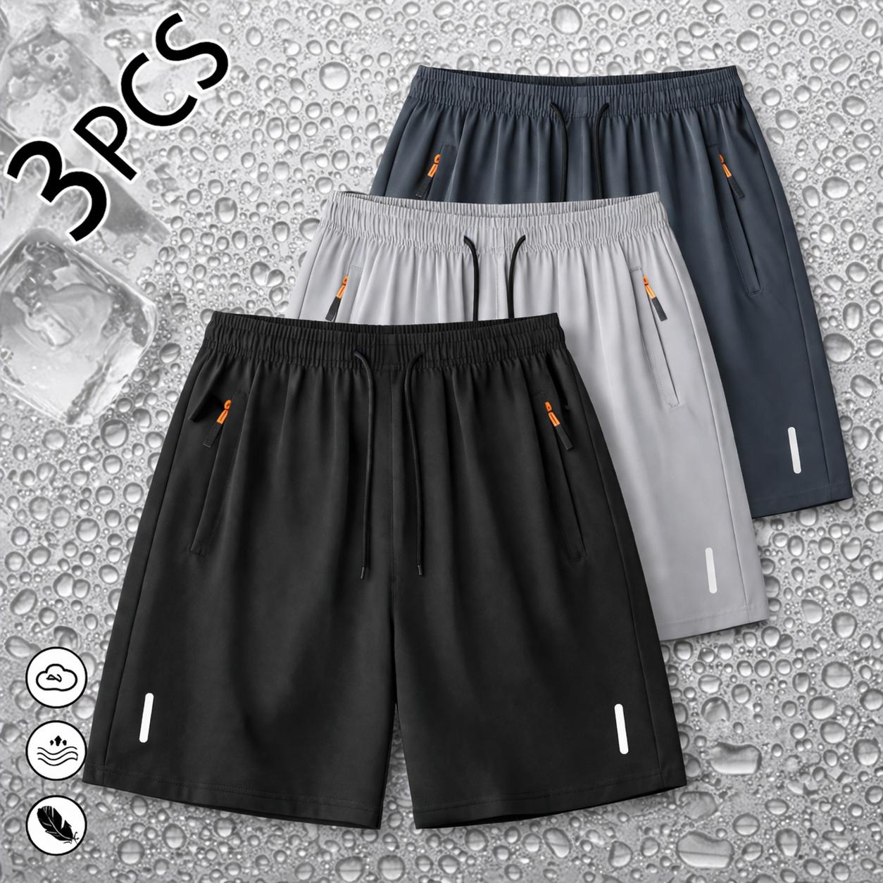 Men’s 3-pack: casual breathable shorts, men’s quick-dry shorts with reflective stripes print. Lightweight and comfortable, skin-friendly fabric. Perfect for summer leisure and various sports activities. Provides a second-skin feel while allowing unrestric