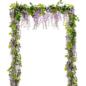 4 Pcs Wisteria Artificial Flowers Garland Total 28.8ft Artificial Wisteria Vine Silk Hanging Flower for Home Garden Outdoor Ceremony Wedding Arch Floral Decor (Light Purple) Plastic, No Electricity or Battery Needed - Home Improvement.