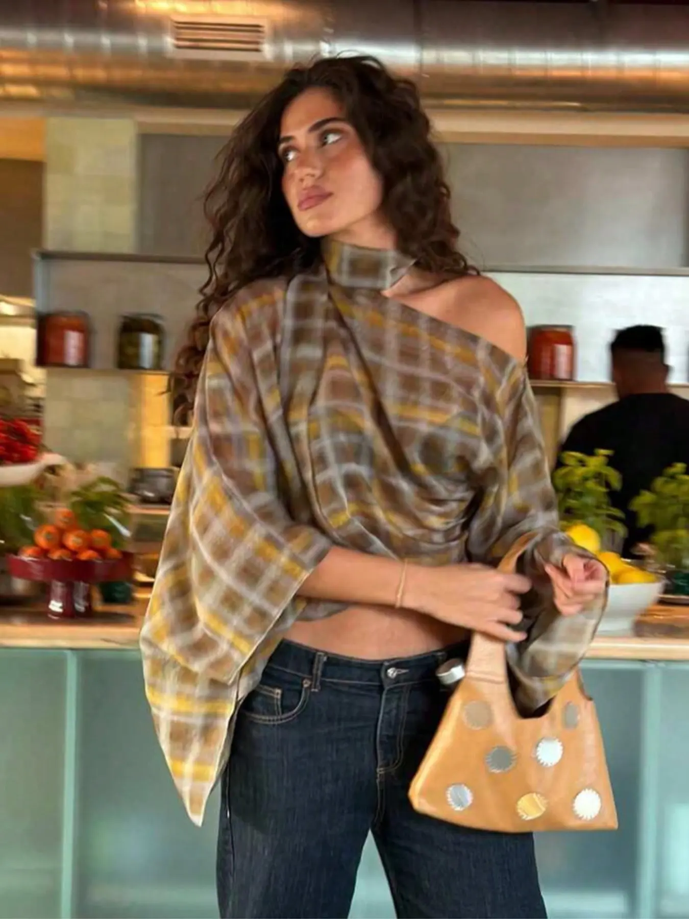 Indefeir Spring Summer New Women's Casual Shirt, Blouses, Boho Style Bohemian Chic Loose Fit, Round Neck Wide Sleeve Woven Batwing Top, Solid Pattern, Bohemian Clothing