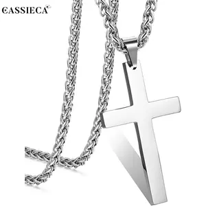CASSIECA Stainless Steel Silver Cross Pendant Chain - 61cm Long Large Unisex Fashion Accessory, Durable Jewelry, Bold Statement Piece, Jewelry for Women, Necklaces for Women