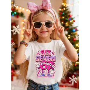 Youth Girl's MEME NUMER 67 SEVEN Graphic Cotton T-Shirt, Black With 67 Character, Fashion Funny MEME 67 Girls T-Shirt Perfect Gifts To Christmas, Thanksgiving, Young Girls Cute T-Shirt Loves -Kids Summer Casual Clothes, Round Neck Casual T-Shirt With Bow