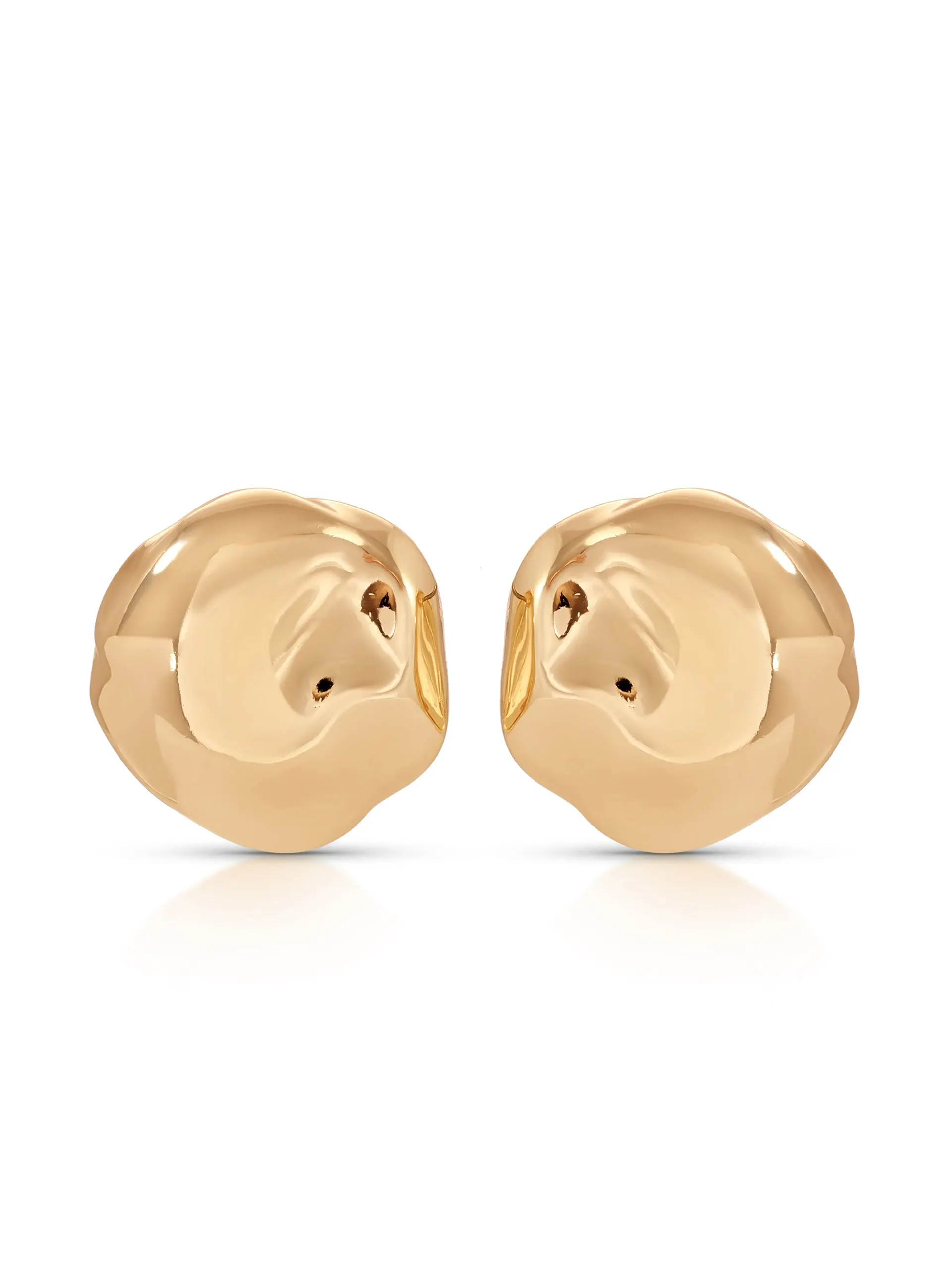 Ettika Molten Button Studs 18k Gold Plated Brass Cubic Zirconia Earrings 0.92x0.90x0.17 Inches