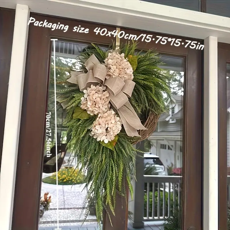 1 Rustic Bohemian Wreath - Double-Sided Door Hanging Decor, Beige/Green Plant with Linen-Textured Bow Tie - No Electricity Needed - Suitable for Front Doors, Living Rooms & Events - Seasonal Holiday Ornamentation Design Easy to Suspend Farmhouse Home