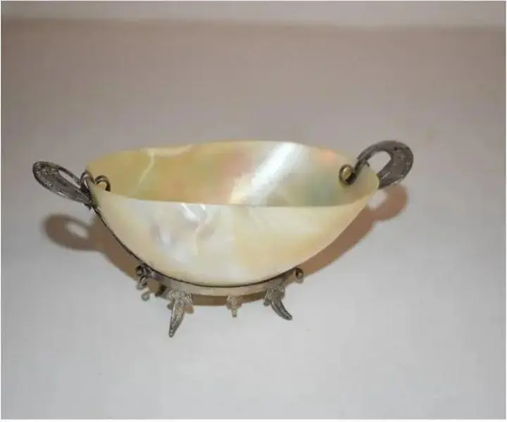 Rare Antique Sterling Silver MOP Serving Bowl Caviar Dish