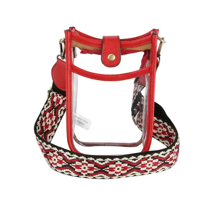 Guitar Strap Crossbody Sling Clear Bag - Red