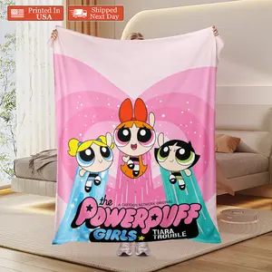 The Powerpuff Girls Tiara Trouble Cozy Throw Blanket, Cute Cartoon Superhero Girls Fleece Blanket for Kids & Adults, Soft Flannel Blanket for Bed Couch, Gift for Cartoon Network Fans