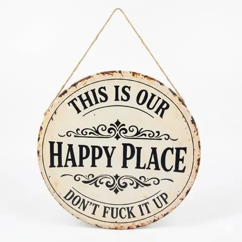 This Is Our Happy Place Don’t F* It Up Funny Farmhouse Metal Tin Sign 12x12 Inch Rustic Vintage Wall Decor UV-Printed Waterproof Outdoor Plaque for Home Patio Garage Man Cave Housewarming Gift