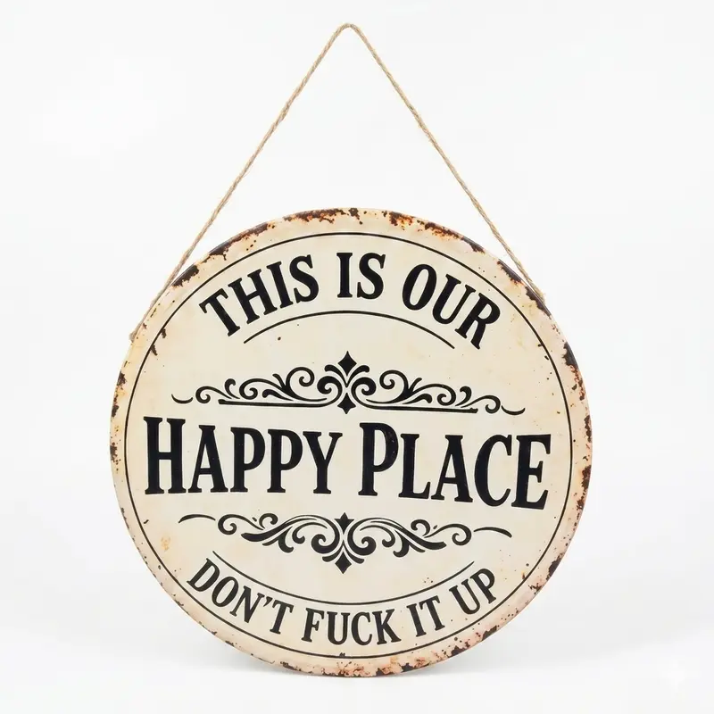 This Is Our Happy Place Don’t F* It Up Funny Farmhouse Metal Tin Sign 12x12 Inch Rustic Vintage Wall Decor UV-Printed Waterproof Outdoor Plaque for Home Patio Garage Man Cave Housewarming Gift