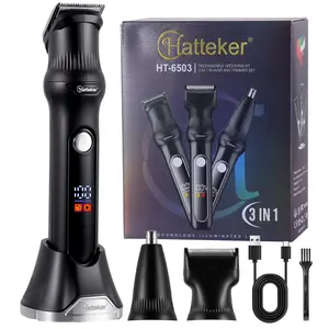 Hatteker 3-In-1 Professional Grooming Kit, Nose Hair Trimmer, Sideburn Trimmer, Mustache Trimmer, Shaver, USB Rechargeable, Ideal Gift for Boyfriend