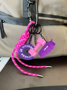 Sports Fitness Keyring with Braided Rope Water Bottle Barbell & Dumbbell Keychain Accents 5Pcs Set Detachable Gym Workout Fitness Keychains Pendants Charms Lanyard, Fashion Carabiner, Car Backpack Bag Purse Accessories for Women/Men, Keychain for Bags