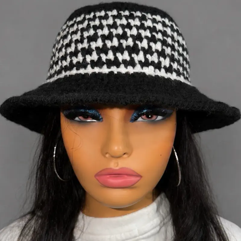Handmade Black & White Houndstooth Crochet Bucket Hat
