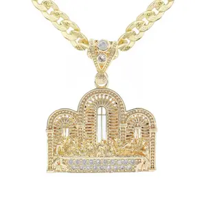 Religious Necklace 14k Gold Plated Cross Last Supper Concave Cuban Link Chains Hypoallergenic No Fade