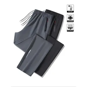 Men's Sporty Thin version Fitted Long Pants Set, Athletic Style Activewear, Zipper Pockets & Elastic Waistband Design, Breathable Sweat-Wicking Fabric for Outdoor Sports & Fitness