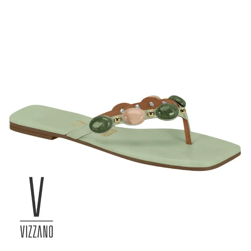 Vizzano Gem-Embellished Square Toe Flat Sandals Women’s Gem Thong Flats Summer Dressy Flip-Flops with Stones Ivory Tan Sage Green