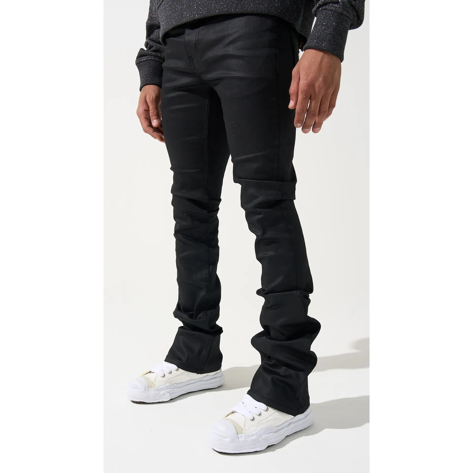 "CAVIAR" Wax Stacked Jeans