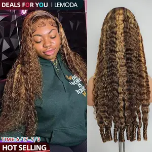 【DEALS FOR YOU]Lemoda P4/27 Honey Blonde Burmese Curly  Highlight HD Transparent 13x6 Full Lace Frontal Wigs Pre Plucked 15A Virgin Human Hair Wigs for Womenly End 200% Density summerwins