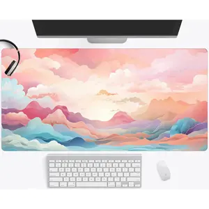 1pc Large Pastel Cloudtop Sunrise Gaming Mouse Pad & Keyboard Mat - Kawaii Cute Aesthetic Desk Mat with Non-Slip Base, Smooth Suitable for Office and Home Computer Accessories, Pastel Desk Mat for and Gaming (1pc)