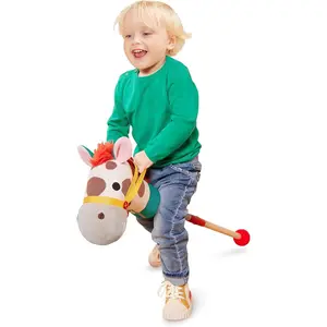 Classic Hobby Horse Plush Stick Horse with Wooden Pole Sensory Textures Realistic Sounds For Kids 2+ Years Pony Pal