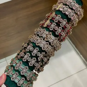 American Diamond Bangles CZ Diamond Bangle/ Set Of 2 AD Diamond Bangle/Gorgeous AD Stones Mehndi Polish Bangles Set with Gemstones and Diamond Accents